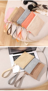 Detail of woven wristlet pouches with metal zippers and mesh texture in six summer colors