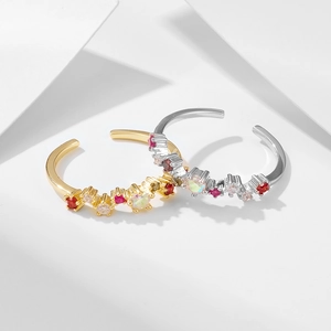 925 silver adjustable open rings with colorful zircon stones in gold and silver plating