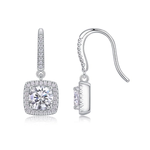 Elegant S925 sterling silver square drop earrings with sparkling clear cubic zirconia