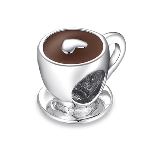 Coffee Cup Charm 925 Sterling Silver Heart Enamel Afternoon Tea Bead For DIY Bracelet Necklace Fashion Accessories