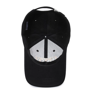 Classic black embroidered baseball cap with adjustable metal buckle and wide brim style