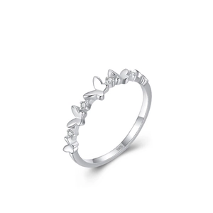 Elegant S925 silver butterfly ring with micro-set zircons on a white background