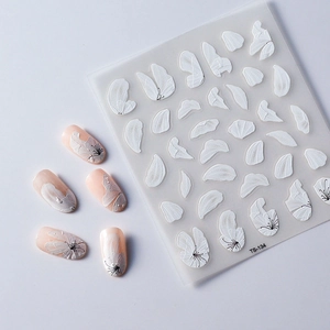 Japanese style white petal embossed nail stickers with TS-134 floral design for manicure