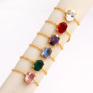 Oval Zircon Adjustable Chain Ring Copper Gold Plated Dainty Minimalist Jewelry For Women Heart Charm