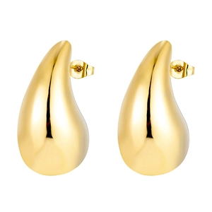Minimalist golden teardrop earrings with a high-polished hollow metal finish for women