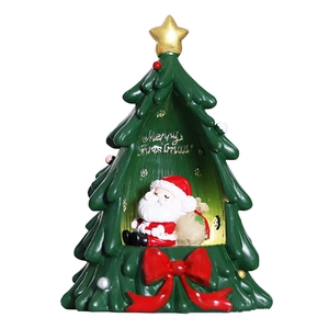 Illuminated resin Christmas tree ornament with Santa Claus and Merry Christmas text