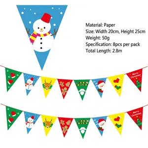 Close-up of paper Christmas banner featuring Santa and reindeer on 2.8m festive bunting