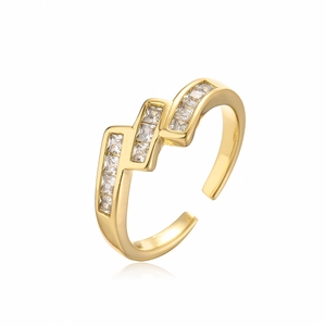 Detail of 18K gold plated irregular geometric ring with square zircon stones