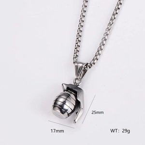 Macro view of silver grenade pendant with precise size and weight measurements