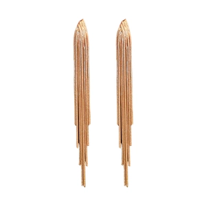 Elegant rose gold long fringe tassel earrings featuring V-shaped chain metal drops