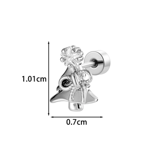 Silver Christmas tree screw back cartilage stud earring with size dimensions 1.01cm by 0.7cm