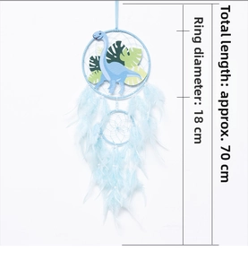 Detail view of dinosaur dreamcatcher with 18cm ring diameter and 70cm total length