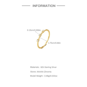 Detail view of gold S925 sterling silver water drop ring with cubic zirconia specifications