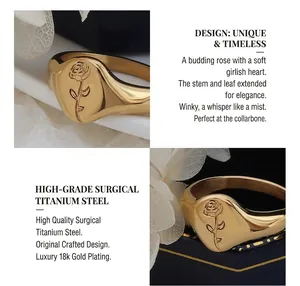 Detailed close-up of a vintage 18k gold plated titanium steel rose signet ring