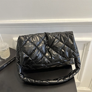 Quilted Puffer Shoulder Bag Glossy Diamond Lattice Underarm Bag Versatile Chic Fashion Handbag For Women