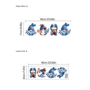 Detailed size chart showing layout and paste dimensions for American football gnome wall decals