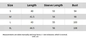 Detailed size chart for women's hollow out knit sweater with length and chest measurements