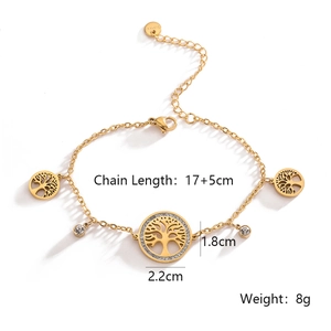 Bracelet arbre de vie en acier inoxydable doré avec zircon et dimensions de la chaîne