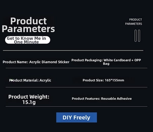 Detailed specifications table for reusable acrylic face rhinestones with size 165x155mm