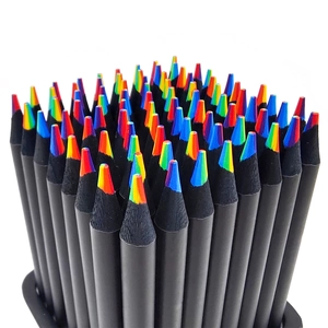7-color rainbow core colored pencils with matte black wood barrel for creative drawing