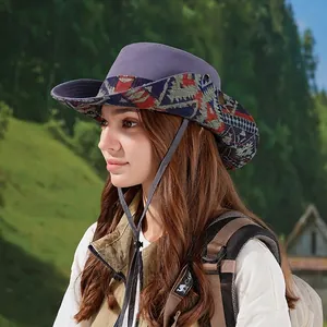 Retro Ethno Stil Nylon Fischerhut Schnell Trocknend Wasserdicht Breite Krempe Sonnenschutz Für Wandern Angeln Outdoor