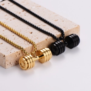 Collana con ciondolo a manubrio in acciaio inossidabile oro e nero per uomo