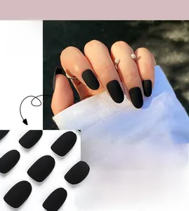 Matte black press-on nails from the Solid Color series, model #JP1822 shown on hands