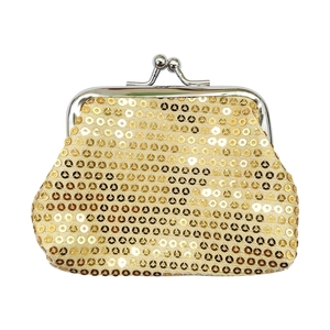 Mini borsa con paillettes dorate con cornice metallica argento e chiusura a scatto