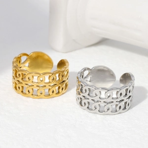 Adjustable double chain stainless steel open rings in gold and silver finish