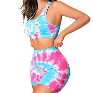 Ensemble de yoga tie-dye pour femme avec brassière de sport et short à taille haute gainante