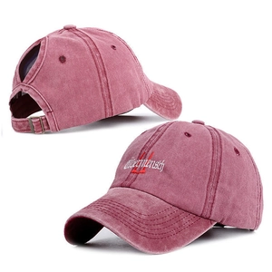 Vintage washed cotton baseball cap with ponytail hole and embroidered lettering