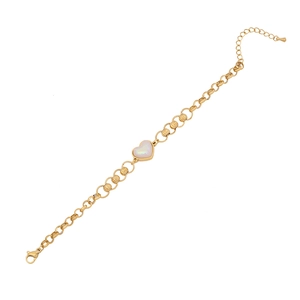 Elegant gold stainless steel bracelet featuring an emerald heart charm and metallic beads