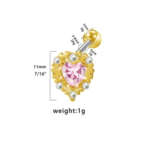 Specifiche dettagliate delle dimensioni per piercing ombelico cuore oro con perle