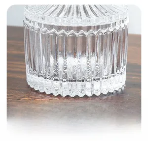Detailed close-up showing the stable base of the fluted glass storage candy jar