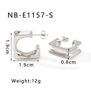 Detail view of silver hollow square hoop earrings with 1.9cm size and weight specs