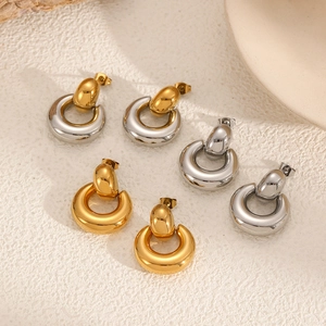 Boucles D'oreilles Créoles Épaisses Géométriques En Acier Inoxydable Plaqué Or 18 Carats Haute Polissage Bijoux De Mode Pour Femmes
