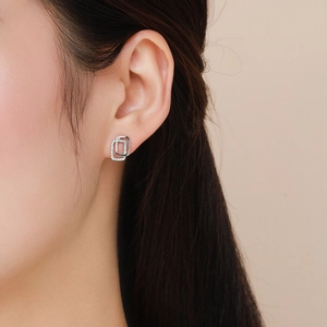 925 silver double-layered geometric earrings featuring pavé cubic zirconia accents