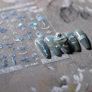 Chinese Style 3D Relief Nail Art Stickers Holographic Laser Embossed Floral Lantern Vintage Self Adhesive Manicure Decals
