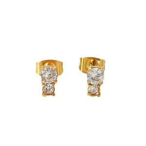 Goldene Titanstahl-Ohrstecker mit doppelten Zirkoniasteinen für Damen im minimalistischen Stil
