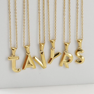 Initial Pendant Necklace 18K Gold Plated Stainless Steel 3D Bubble Puffy Letter Alphabet Jewelry Gift For Women