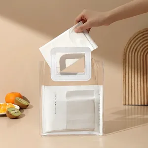 Waterproof disposable table mat for kids in a transparent tote bag with soft lighting