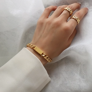Cuban Link Chain Bracelet Titanium Steel 18K Gold Plated With Magnetic Clasp For Men Women Unisex Minimalist