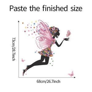 Dimensions du sticker mural fée et fleurs mesurant 73x68cm pour la décoration de chambre