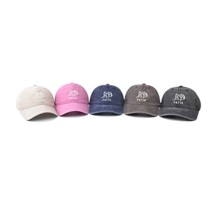 Vintage washed cotton baseball caps with Paris embroidery in five assorted colors