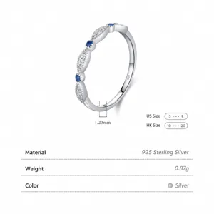 Sparkling S925 sterling silver ring with marquise cut blue sapphire and zircon accents