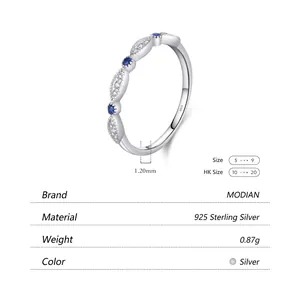 Sparkling S925 sterling silver ring with marquise cut blue sapphire and zircon accents