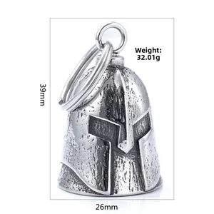 Detailed view of Spartan helmet stainless steel bell pendant with 39mm height and 32g weight