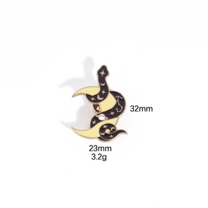 Enamel black snake and moon brooch measurements detail: 32mm height and 23mm width