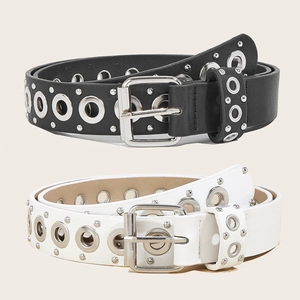 Punk PU Leather Belt With Metal Eyelets And Rivets For Men Women Goth Rock Style Waistband Pin Buckle