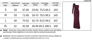 Detailed size chart for backless evening dress with sleeve, bust, waist and hip measurements